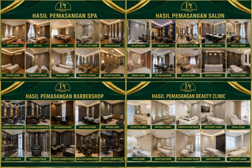 Hasil pemasangan gorden spa, salon, barbershop, dan beauty clinic oleh Permata Indah Gorden