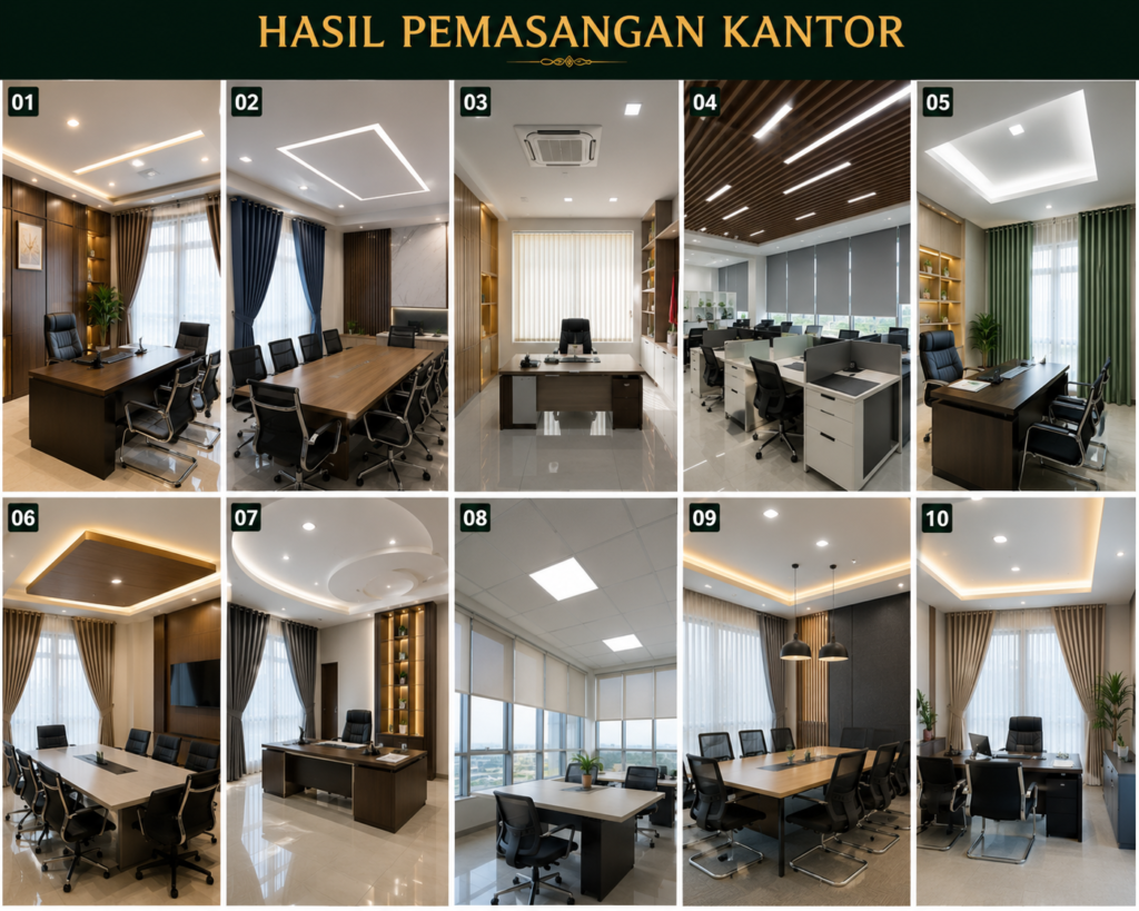 Hasil pemasangan gorden kantor modern dengan blackout custom