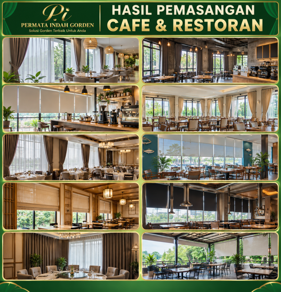 Hasil pemasangan gorden cafe dan restoran Permata Indah Gorden
