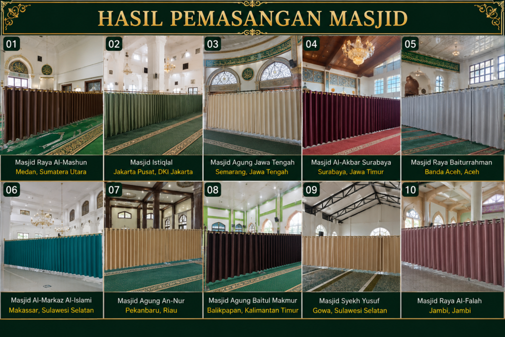 Hasil pemasangan gorden penyekat shalat wanita di masjid