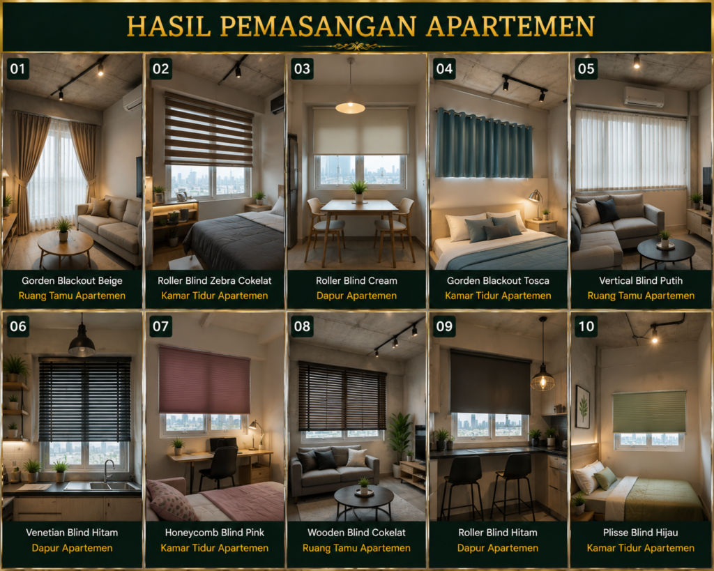 Hasil pemasangan gorden blackout custom untuk apartemen modern